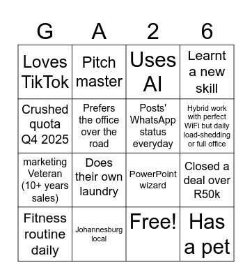 GA Team 2026 Bingo Card