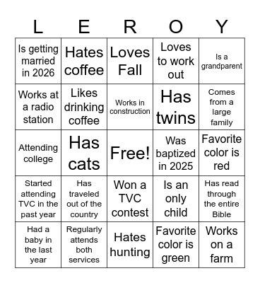 TVC MINGLE BINGO Card