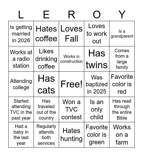 TVC MINGLE BINGO Card