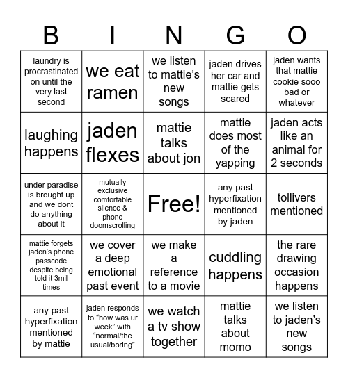 Sunday hangout Bingo Card