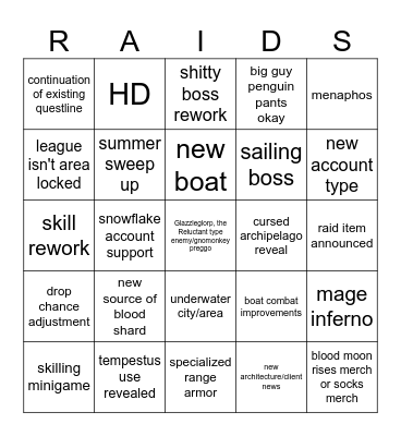 raid4 Bingo Card