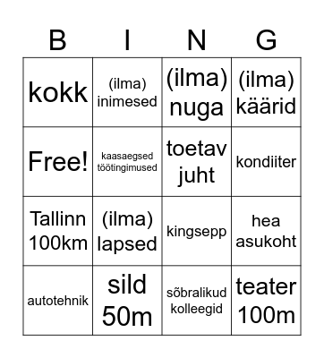ni-na-ta-ga käänded Bingo Card