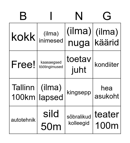 ni-na-ta-ga käänded Bingo Card