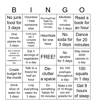 HEALTHY LIVING Bingo Card