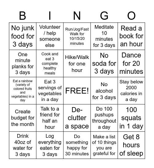 HEALTHY LIVING Bingo Card