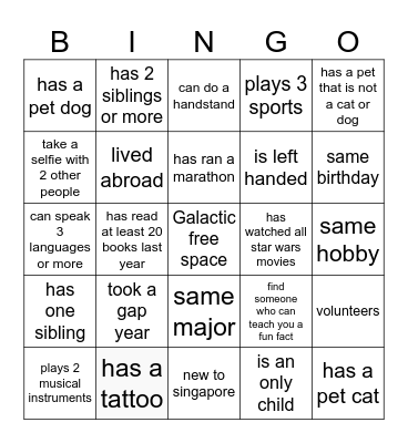 Galactic Explorer Bingo Card