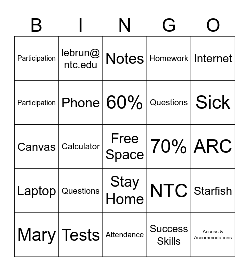 Untitled Bingo Card