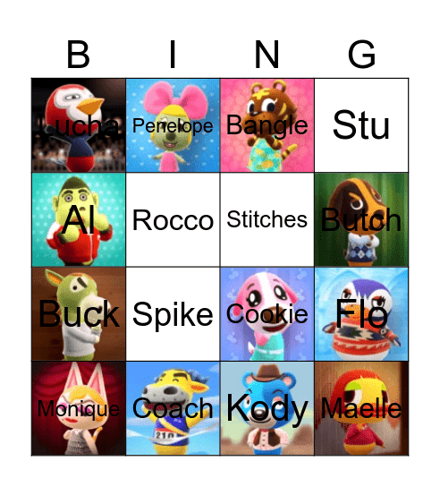 Animal Crossing Villager Hunting Bingo Card
