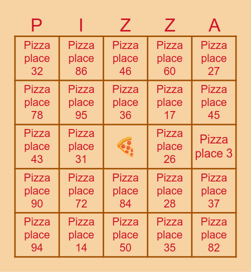 Pizza Bingo Card