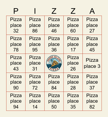 RI Pizza Bingo Card