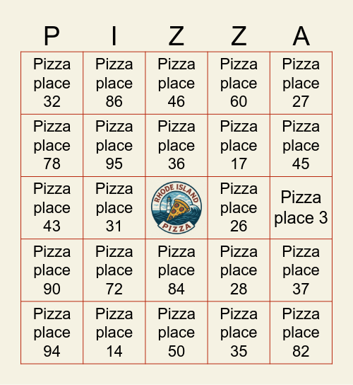 RI Pizza Bingo Card