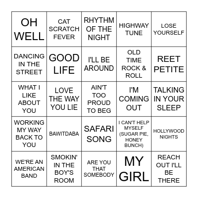 DETROIT Bingo Card