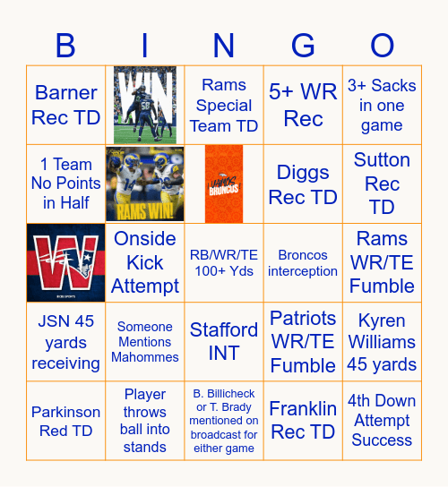 NFL Conference Championships - Jan 25, 2026 Bingo Card