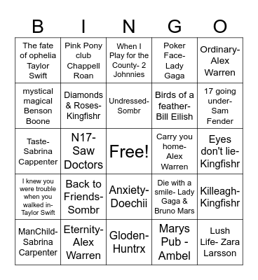 Music Bing Hits 2024/2025 Bingo Card