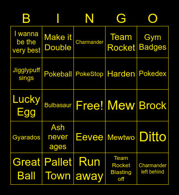 Pokémon Bingo Card