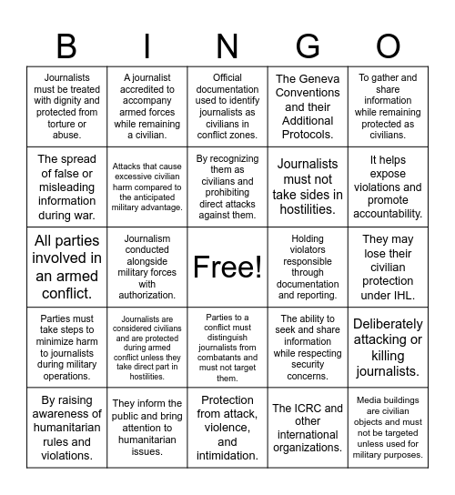 IHL Journalism BINGO Card