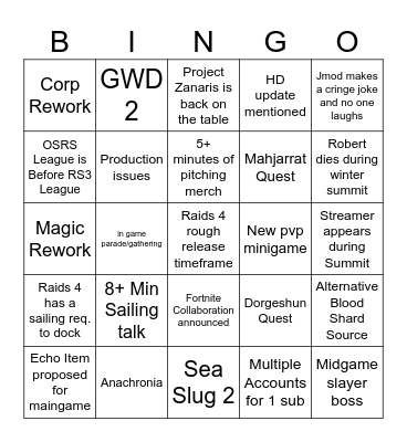 2026 Winter Summit Bingo Card