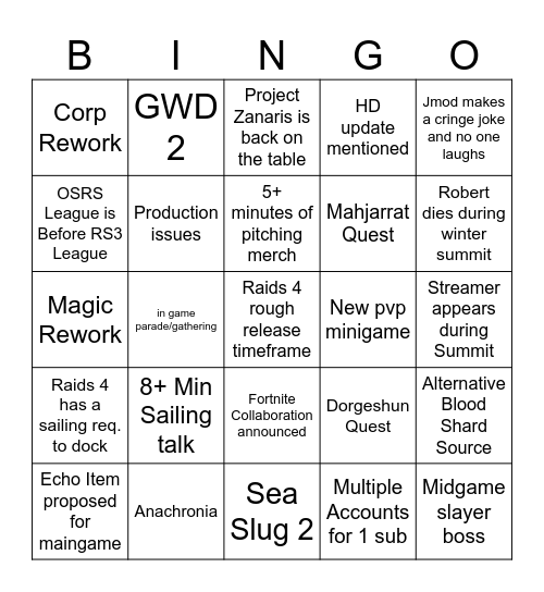 2026 Winter Summit Bingo Card