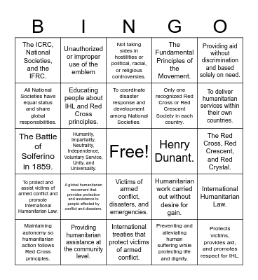 Red Cross BINGO Card