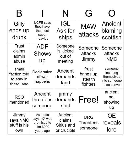 Genesis S3 Diplo Meeting Bingo Card
