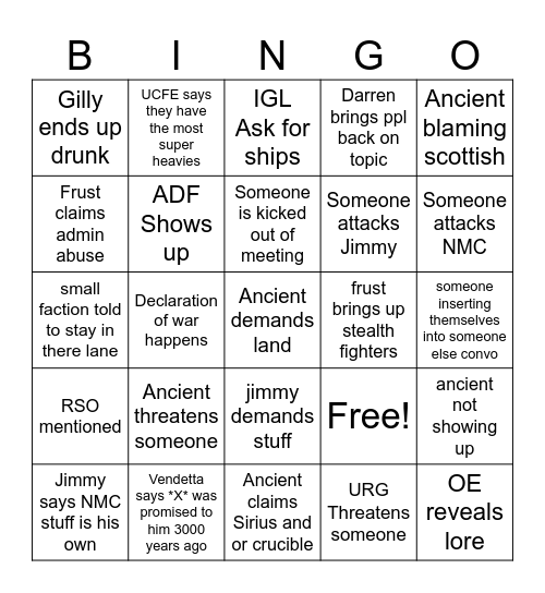 Genesis S3 Diplo Meeting Bingo Card