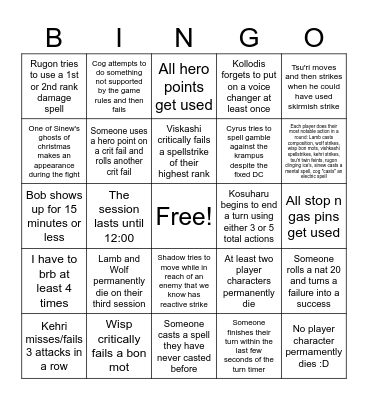 Krampus Fight Bingo Card