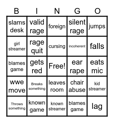 gamer rage Bingo Card