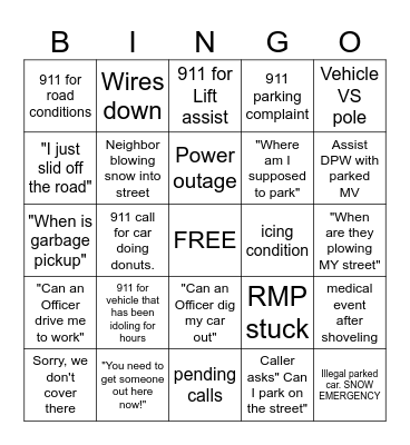 Dispatch Snow Storm BINGO Card