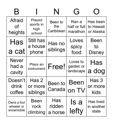 Get to know you Bingo! Bingo Card