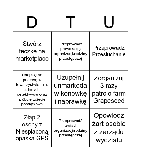 Bingo DTU Bingo Card