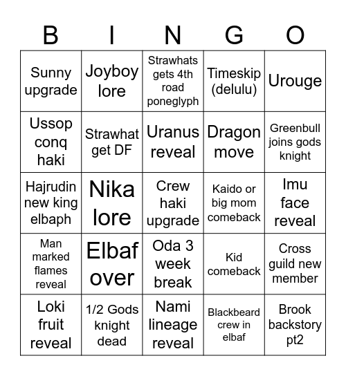 One Piece 2026 Bingo Card