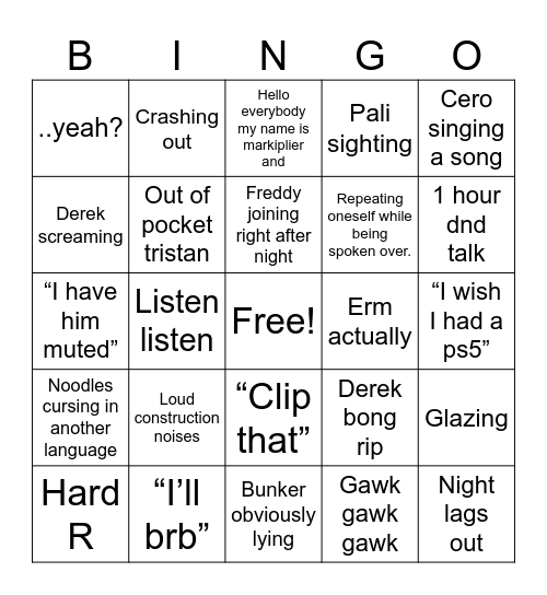 Chads Bingo Card