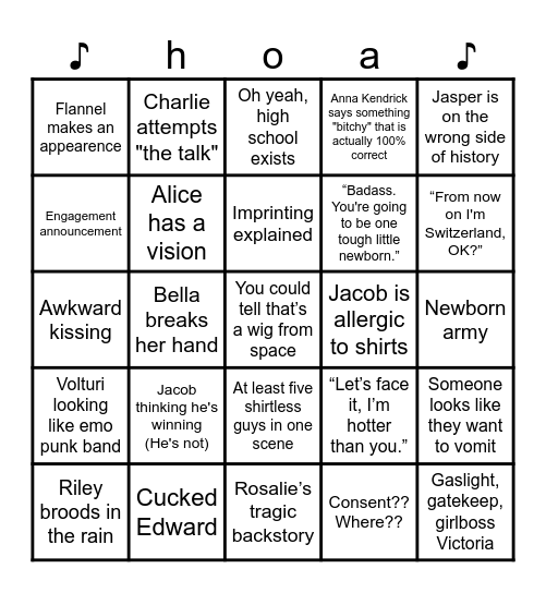 Twilight Saga: Eclipse Bingo Card