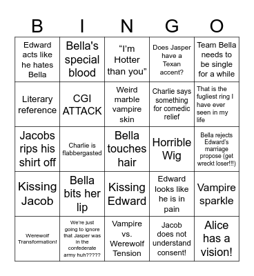 Twilight ECLIPSE Bingo Card