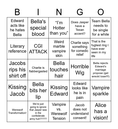 Twilight ECLIPSE Bingo Card