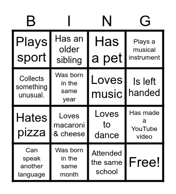 Human Bingo Card