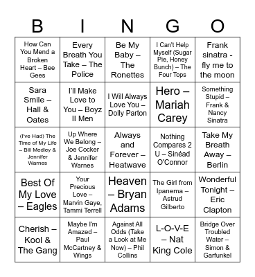 Valentine's Day Music Bingo Card