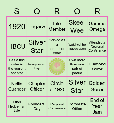 Gamma Omega Sisterly Bingo Card