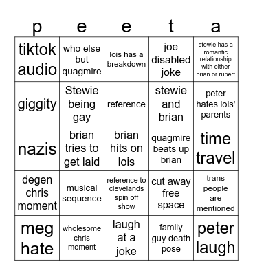 Family Guy Bingo Card
