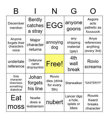 Deltarune bingo (drink) Bingo Card