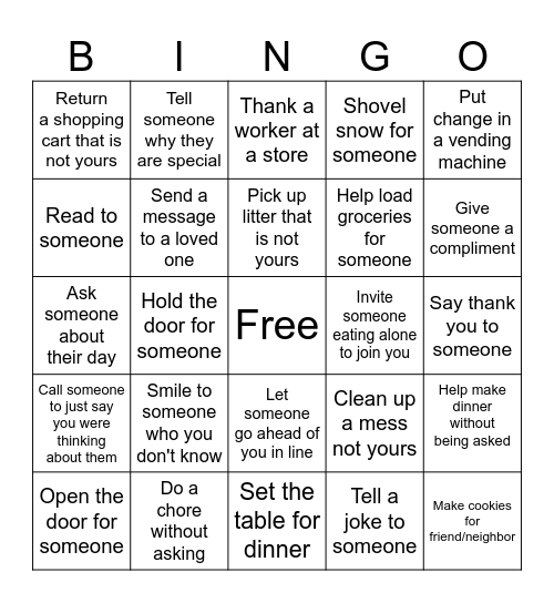 Random Act of Kindness - Wild West 4H Club Bingo Card