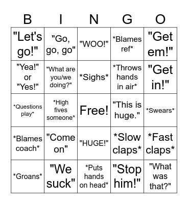 Adams' Football Bingo Card