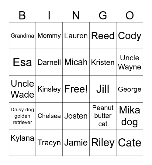 Family friends Bingo Card