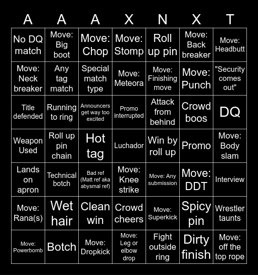 AAA / NXT? Wrestling Bingo Card
