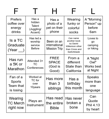 FAITHFUL - SoCal Staff Bingo Card