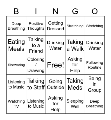 Coping Skills Bingo Card