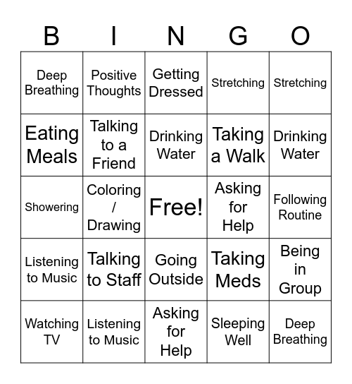 Coping Skills Bingo Card