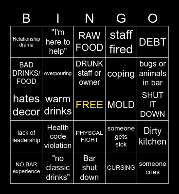 Marshie Bar Rescue Bingo Card