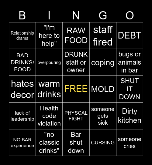 Marshie Bar Rescue Bingo Card