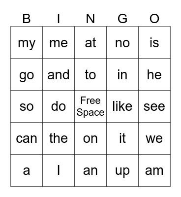 Unit 1 Sight Words Bingo Card
